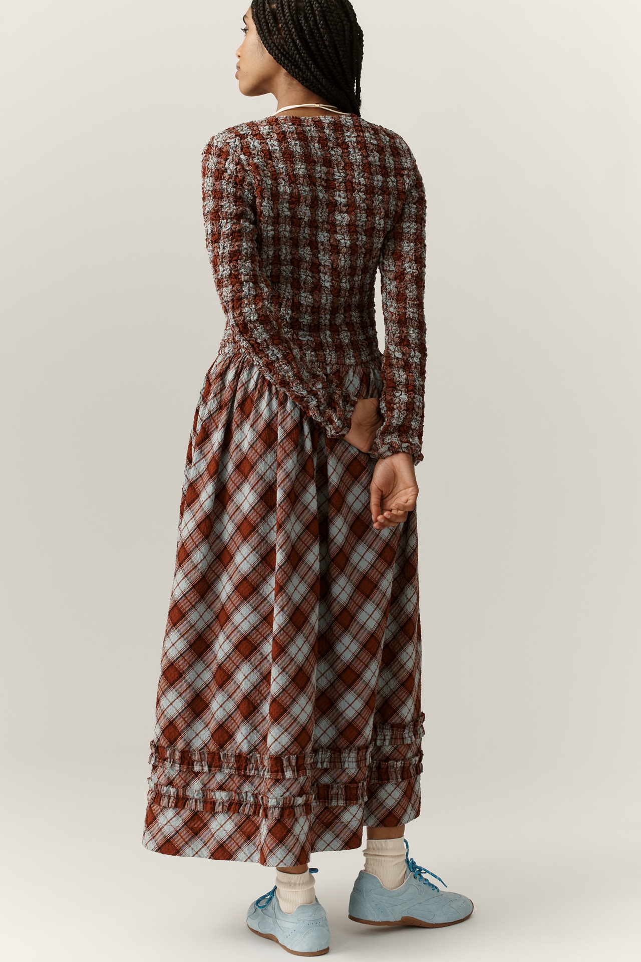 Damson Madder Posey Smocked Long-Sleeve Organic Cotton Midi Dress