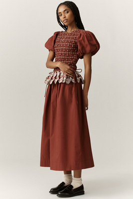 Audrey Puff-Sleeve Organic Cotton Midi Dress