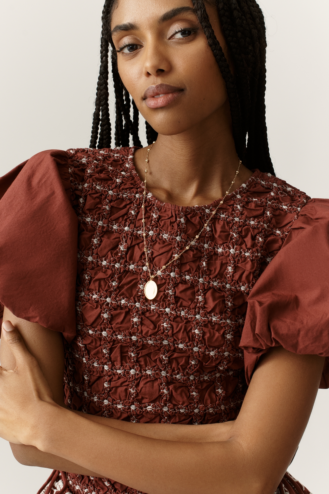 Damson Madder Audrey Puff-Sleeve Organic Cotton Midi Dress