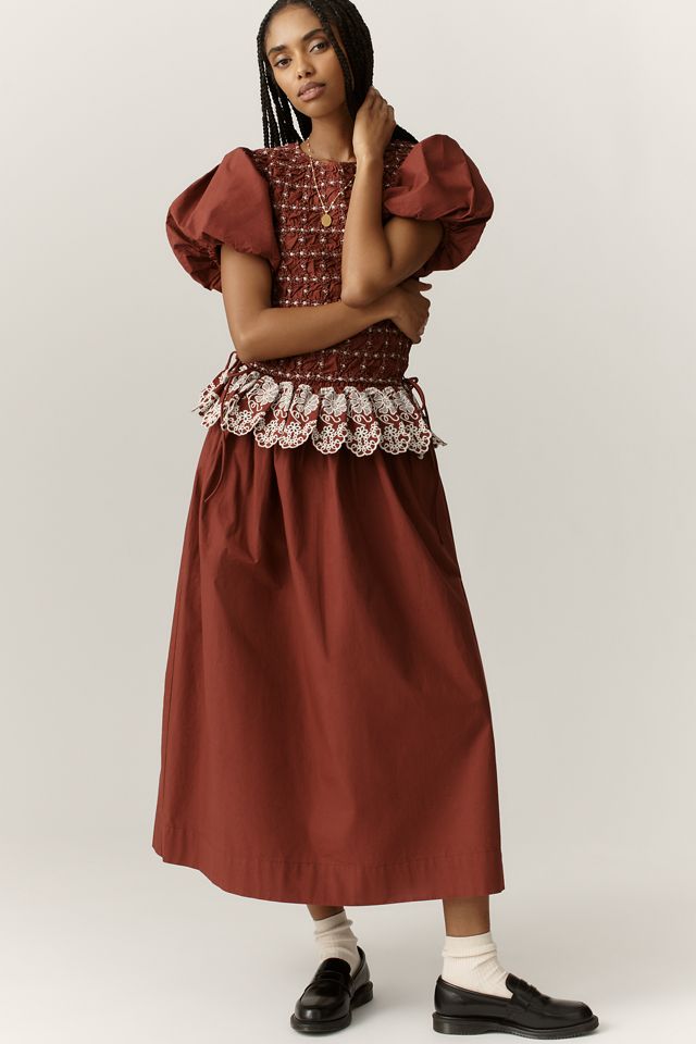 Damson Madder Audrey Puff-Sleeve Organic Cotton Midi Dress