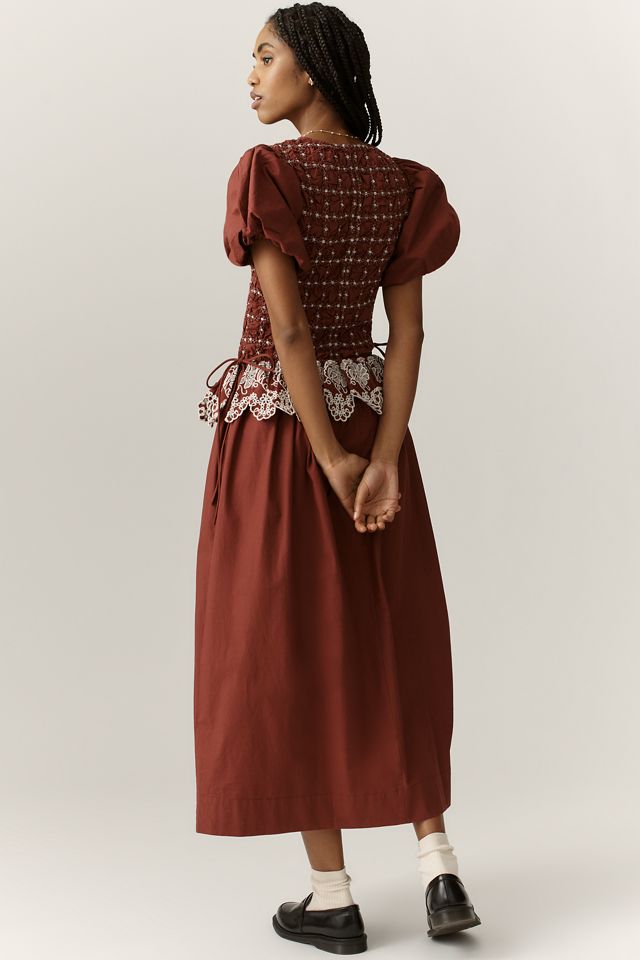 Damson Madder Audrey Puff-Sleeve Organic Cotton Midi Dress