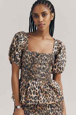 Damson Madder Shell Linen Blend Puff-Sleeve Blouse | Anthropologie