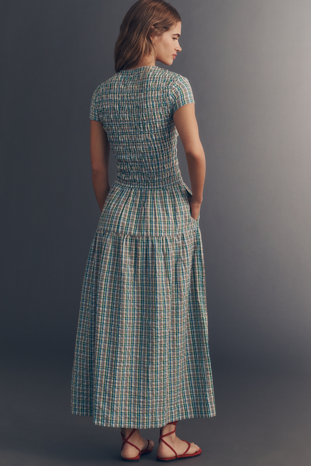 Damson Madder 100% Cotton Ebba Smocked Midi Dress