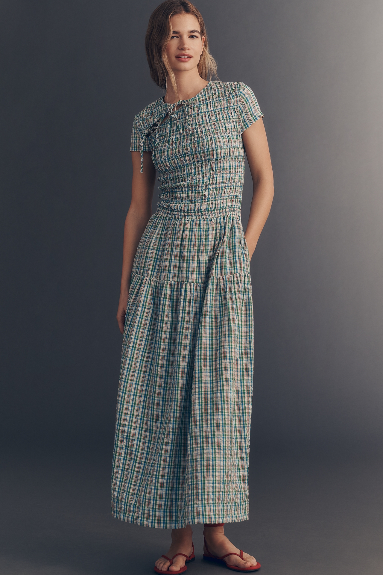 Damson Madder 100% Cotton Ebba Smocked Midi Dress