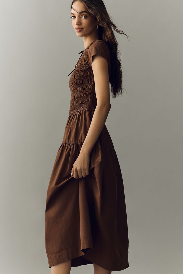 Damson Madder Women's Ebba Cutout Detail Organic Cotton Dress - Brown - Casual dresses