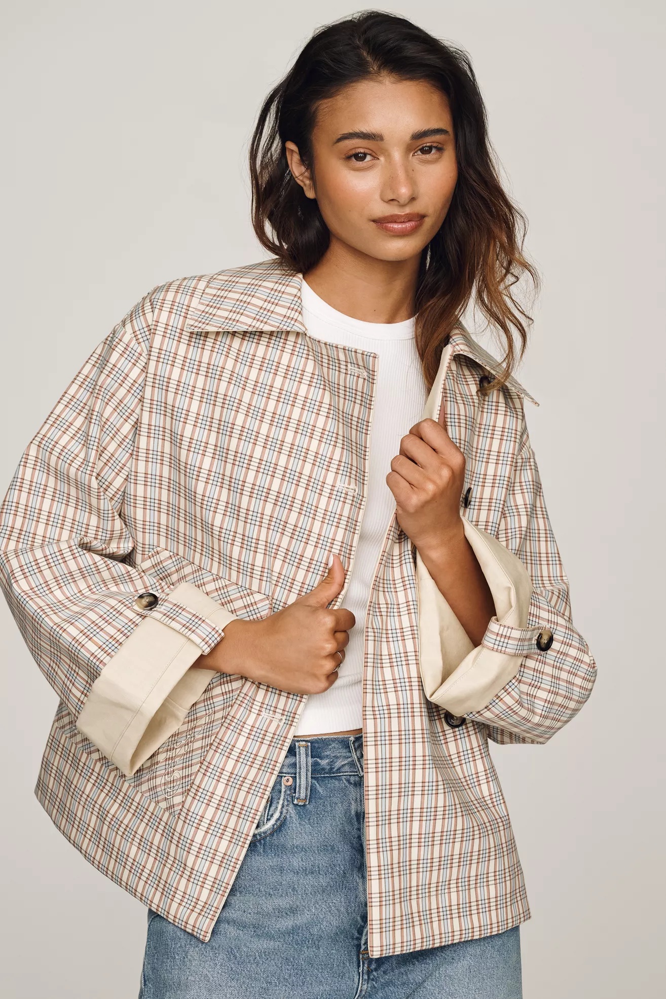 Damson Madder Jerry 100% Cotton Reversible Crop Trench Coat