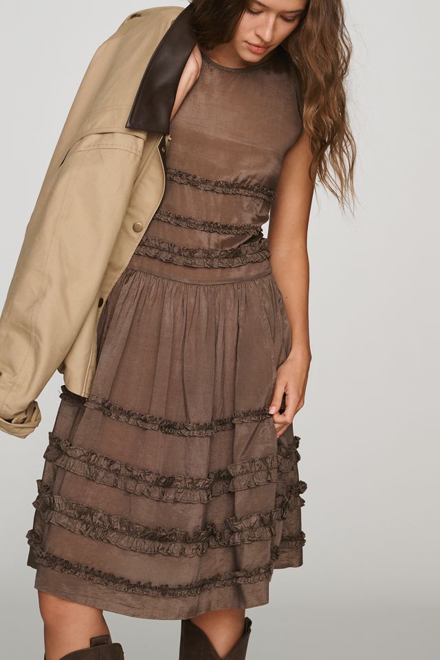 Damson Madder Drop Waist Ruffled Midi Dress #1