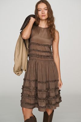 Damson Madder Drop Waist Ruffled Midi Dress