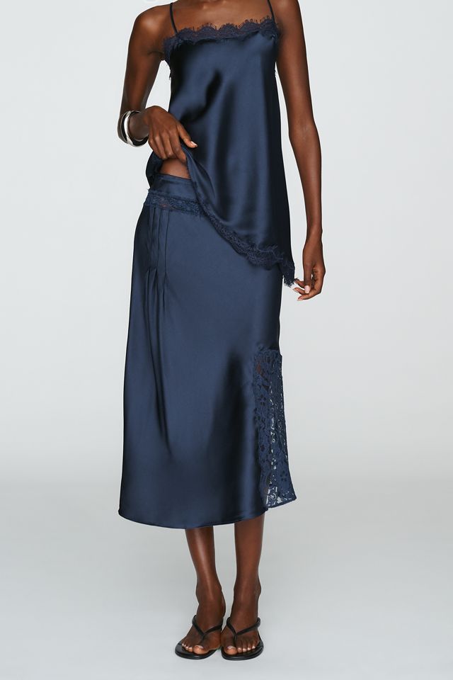 Damson Madder Elea Satin and Lace Midi Skirt #1