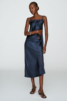 Damson Madder Elea Satin and Lace Midi Skirt