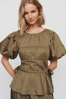 Damson Madder Hadley 100% Cotton Puff Sleeve Blouse by Anthropologie