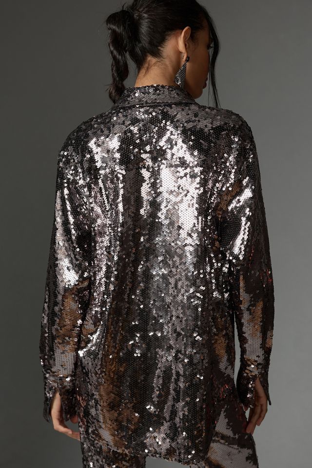 Good American Sequin Party Buttondown Shirt #3