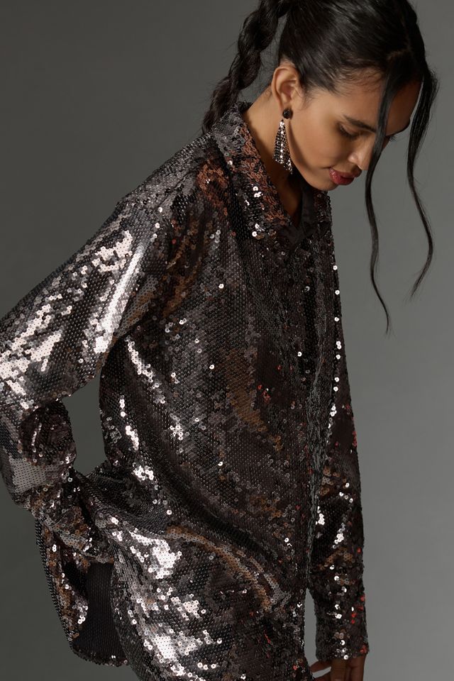 Good American Sequin Party Buttondown Shirt #4