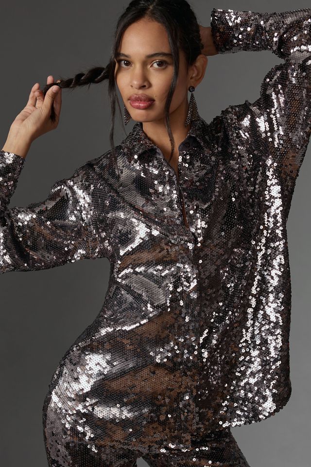 Good American Sequin Party Buttondown Shirt #2