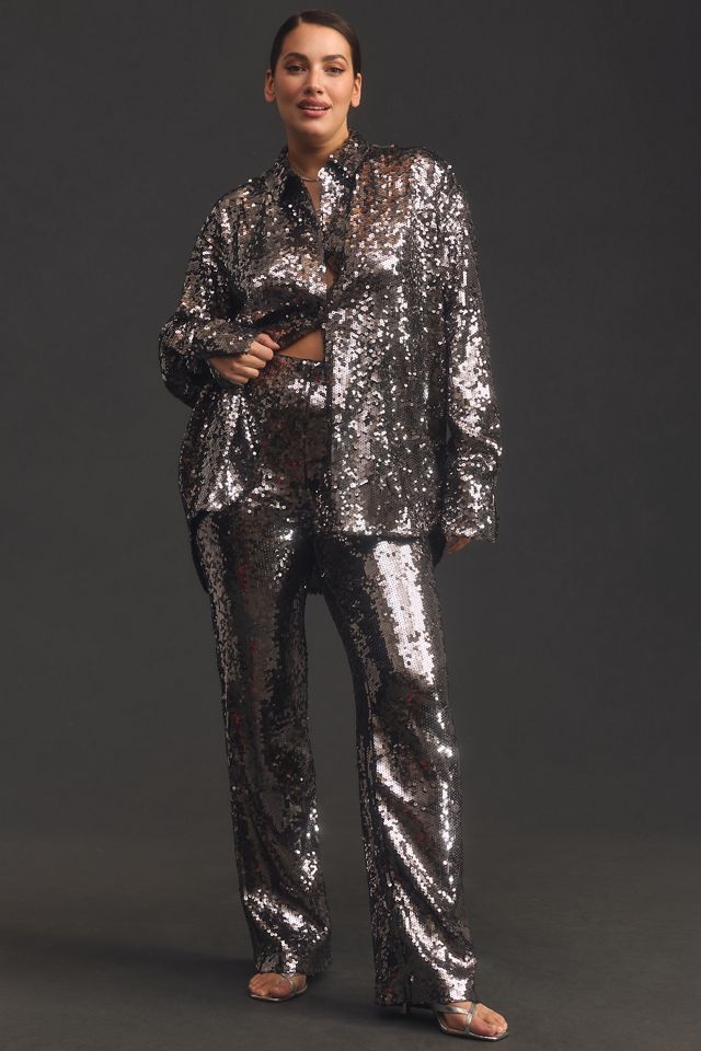 Good American Sequin Party Buttondown Shirt #7