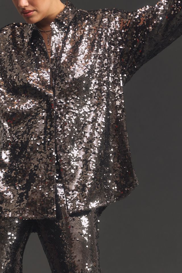 Good American Sequin Party Buttondown Shirt