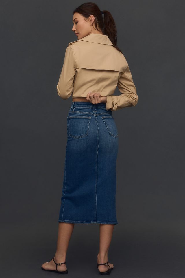 Good American Front-Slit Denim Midi Skirt