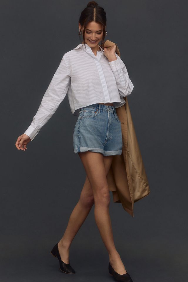 Good American Cropped Poplin Buttondown Shirt #1