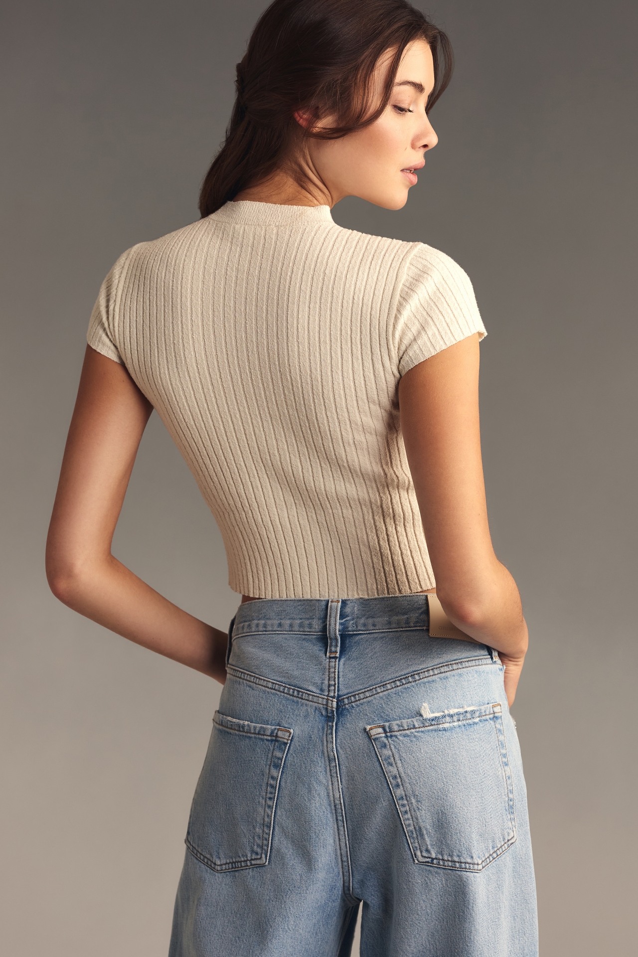 Good American Mock-Neck Ribbed Terry Tee