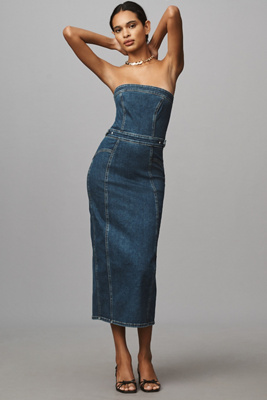 good american lite linen denim midi dress Good American Lite Linen Denim Midi Dress