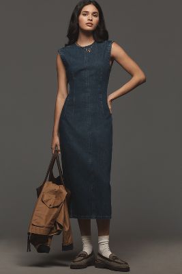 GOOD AMERICAN DENIM COLUMN MIDI DRESS 