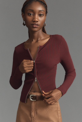 GOOD AMERICAN VIRGO RIB ZIP SWEATER
