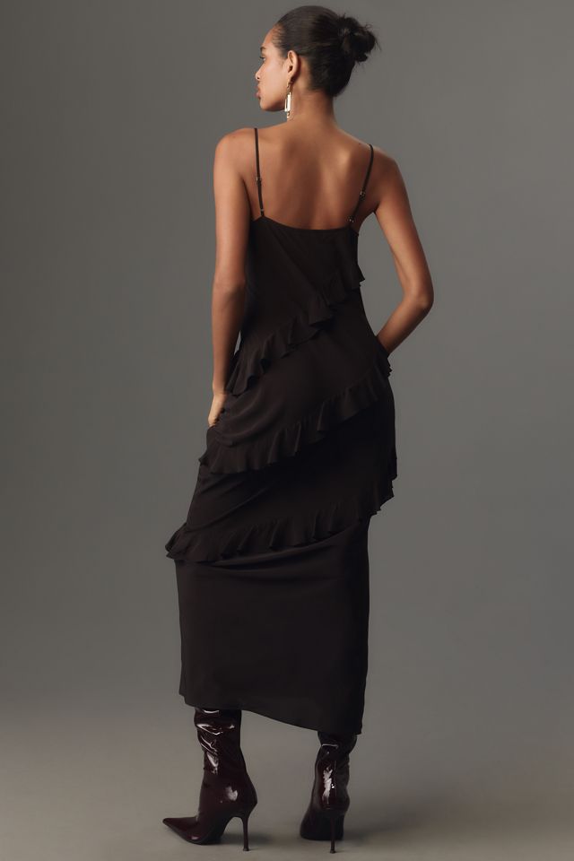 Good American Chiffon Ruffle Bias Slip Maxi Dress #1