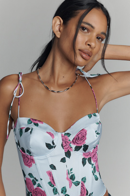 Shop Good American Satin Bustier Top In Blue
