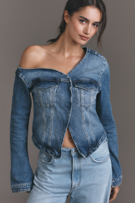 GOOD AMERICAN ASYMMETRIC DENIM SHIRT TOP 