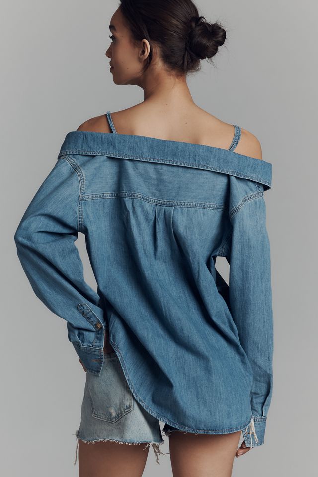 Good American Off-The-Shoulder Denim Blouse #1