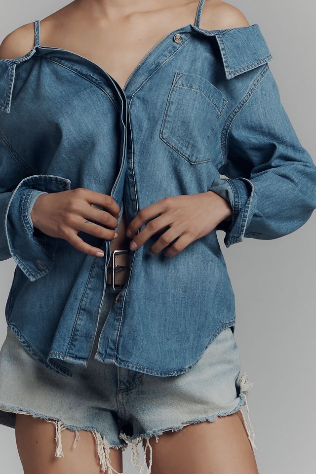 Good American Off-The-Shoulder Denim Blouse #3