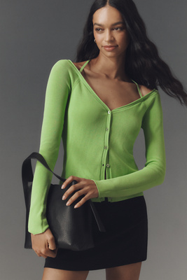 GOOD AMERICAN LONG-SLEEVE OFF-THE-SHOULDER STRETCH RIB KNIT TOP 