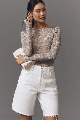 GOOD AMERICAN BOAT-NECK MESH BODYSUIT 