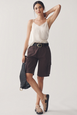 GOOD AMERICAN HIGH-RISE TWILL CARGO SHORTS 