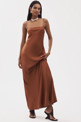 Good American Sleeveless Satin Slip Maxi Dress