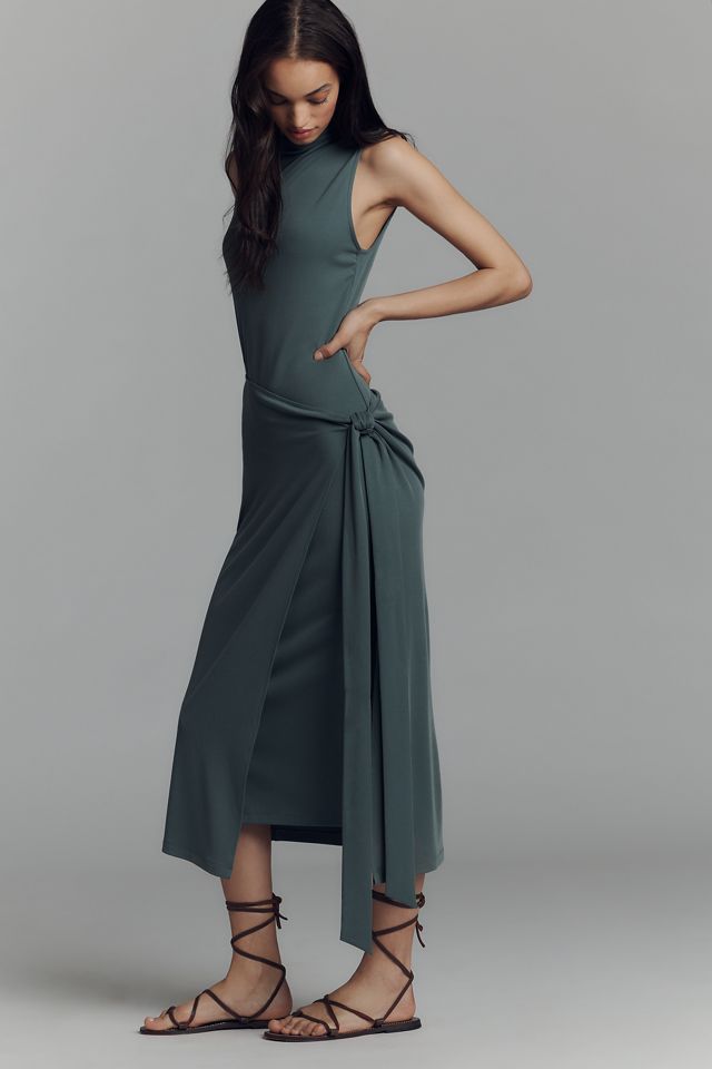 Good American x Anthropologie Sleeveless Mock-Neck Ribbed Knit Wrap Dress #3