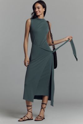 Good American x Anthropologie Sleeveless Mock-Neck Ribbed Knit Wrap Dress