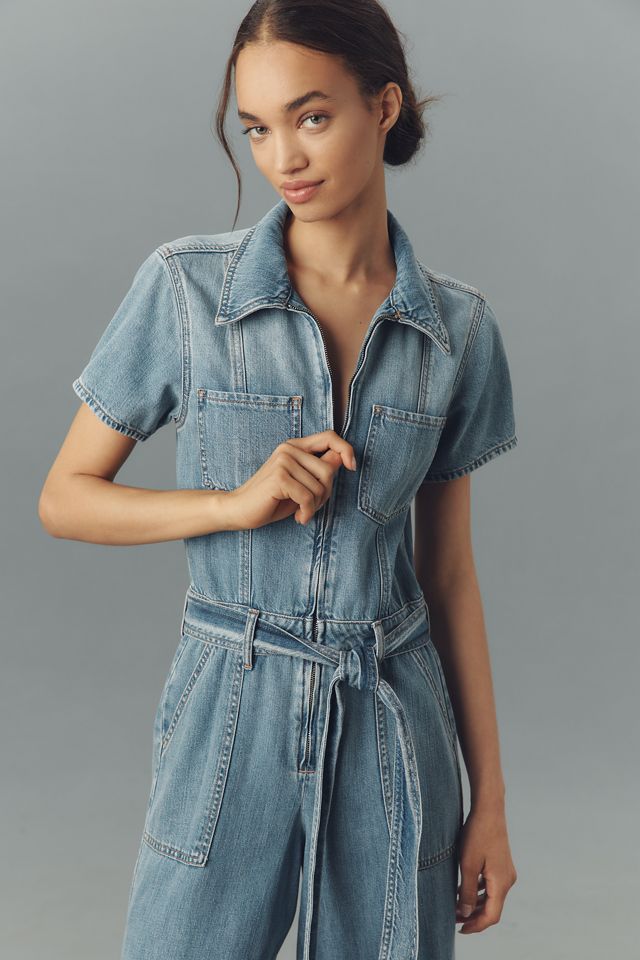 Good American Fit For Success Lite Linen Denim Crop Jumpsuit #1