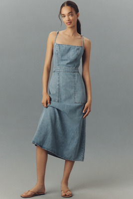 Good American Womens Indigo794 Fit For Success Open-back Denim-blend Midi Dress In Blue