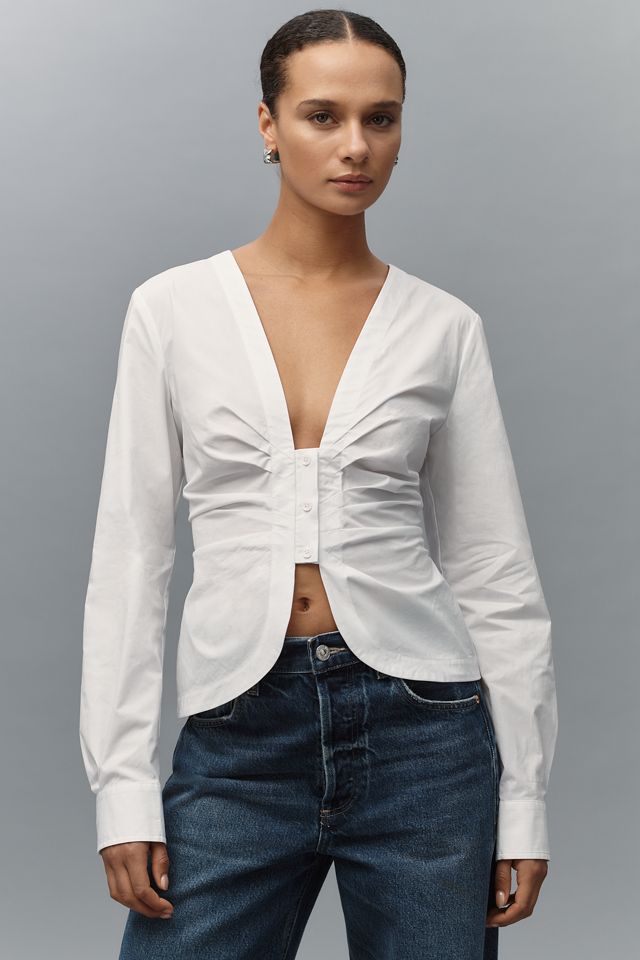 Good American Long-Sleeve Poplin Ruched Shirt #2