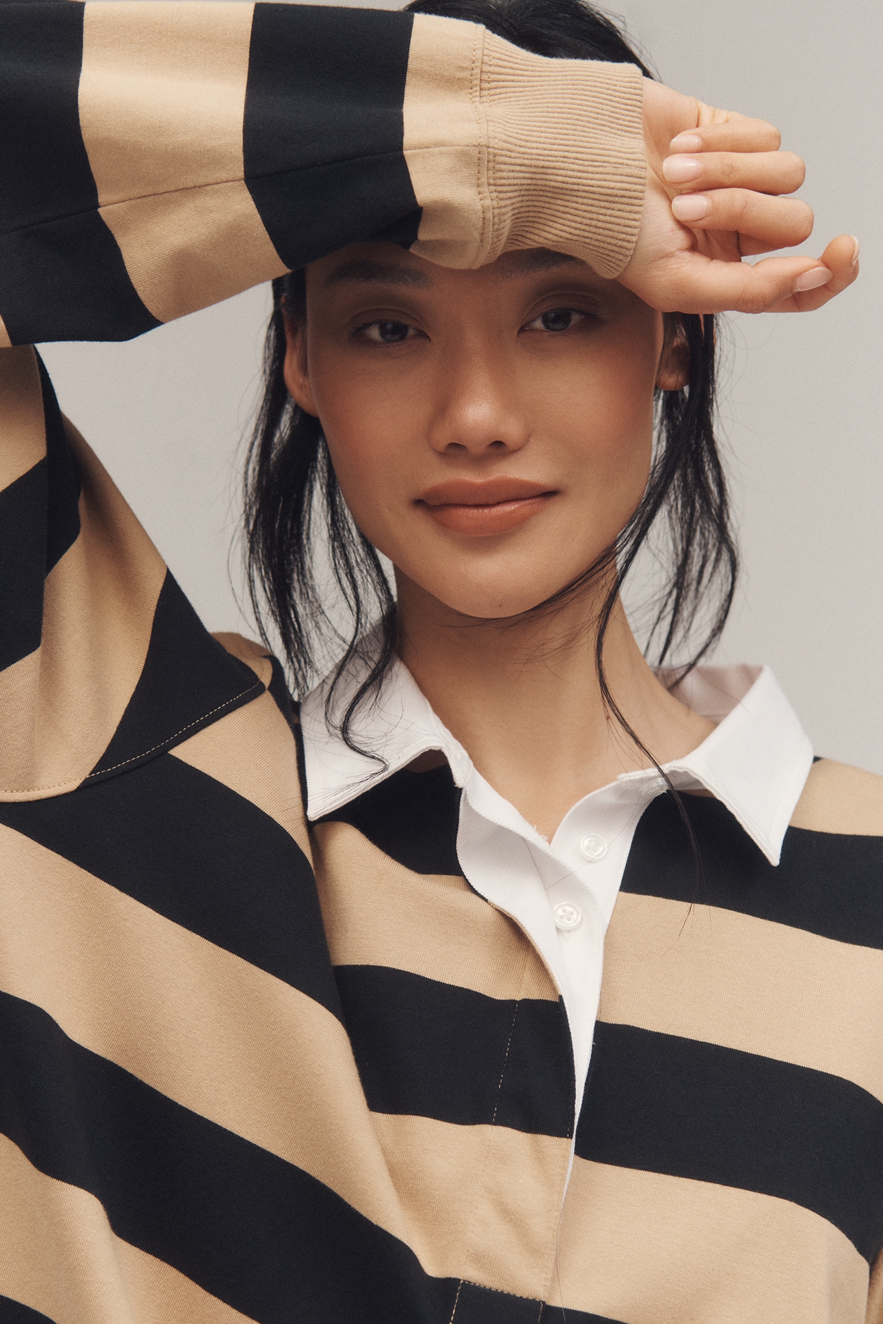 Good American Jersey Polo Long-Sleeve Mini Dress