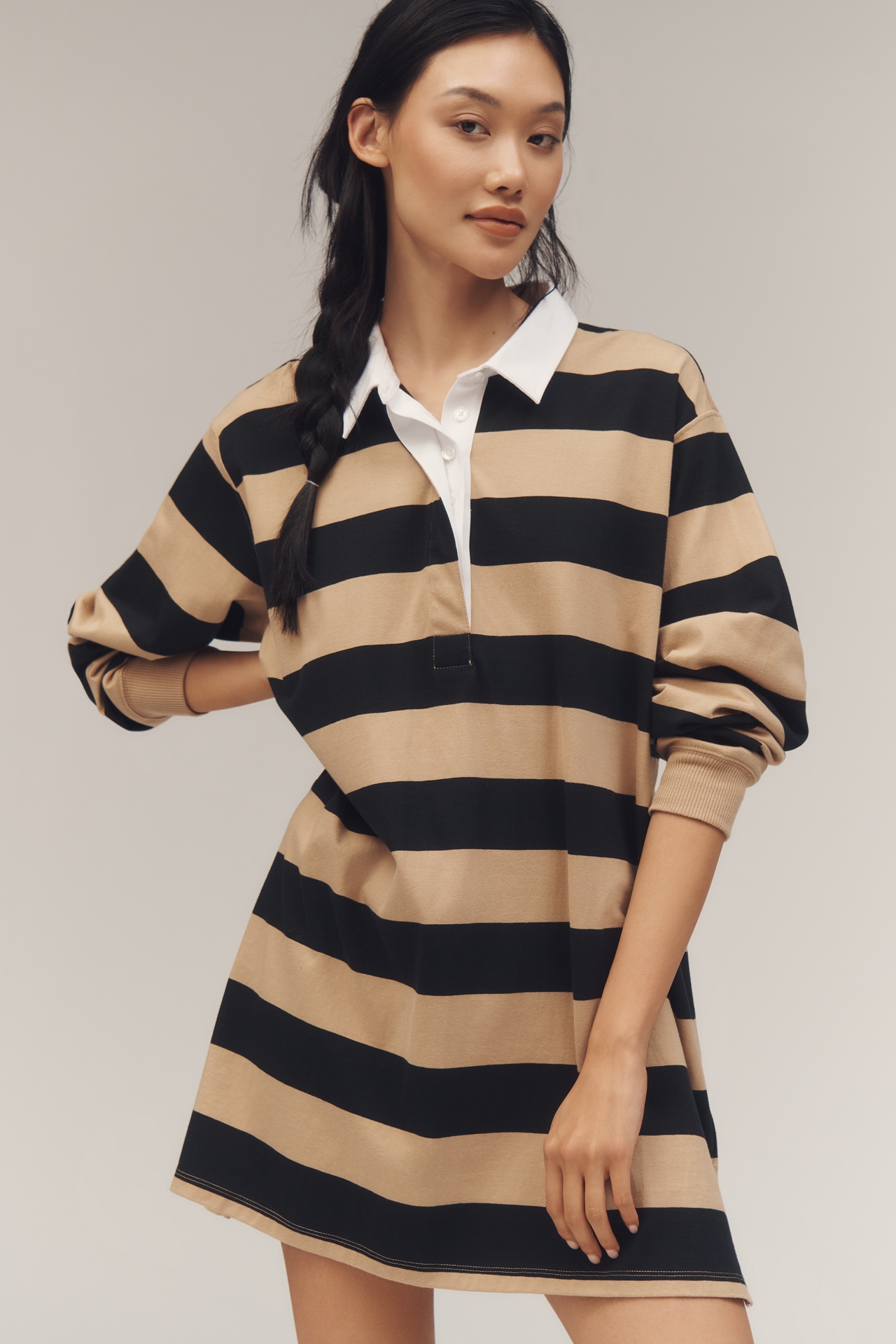 Good American Jersey Polo Long-Sleeve Mini Dress