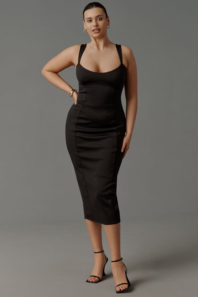 slim fit dress slacks La Femme Plus Size Short Jersey Off The Shoulder Dress - Red