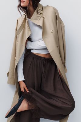 By Anthropologie 100% Cotton Funnel Neck Trench Coat