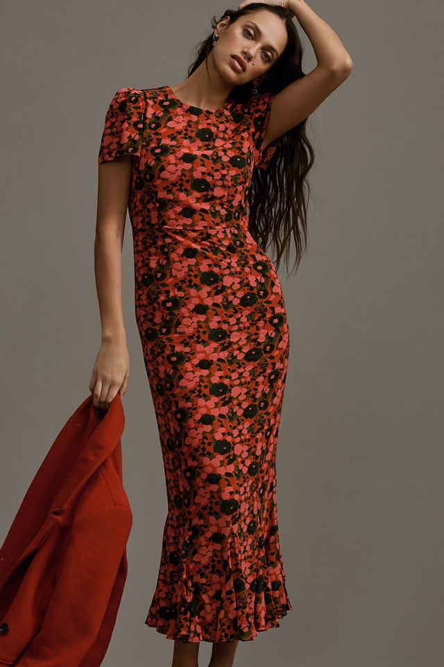 red dress midi dress Tamara Shirred Chiffon Midi Dress - Red