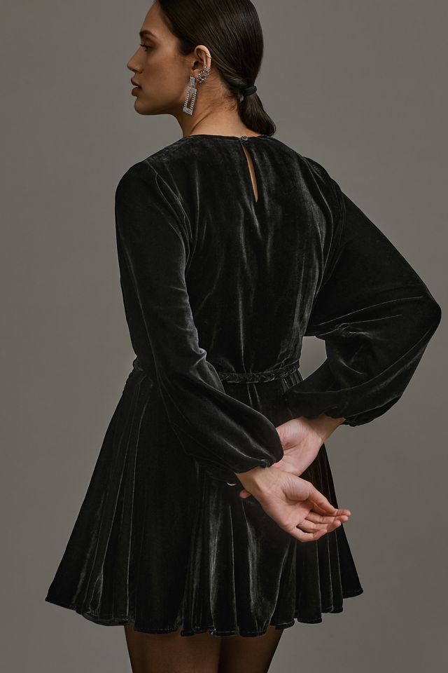 RHODE Ella Long-Sleeve Velvet Mini Dress #1