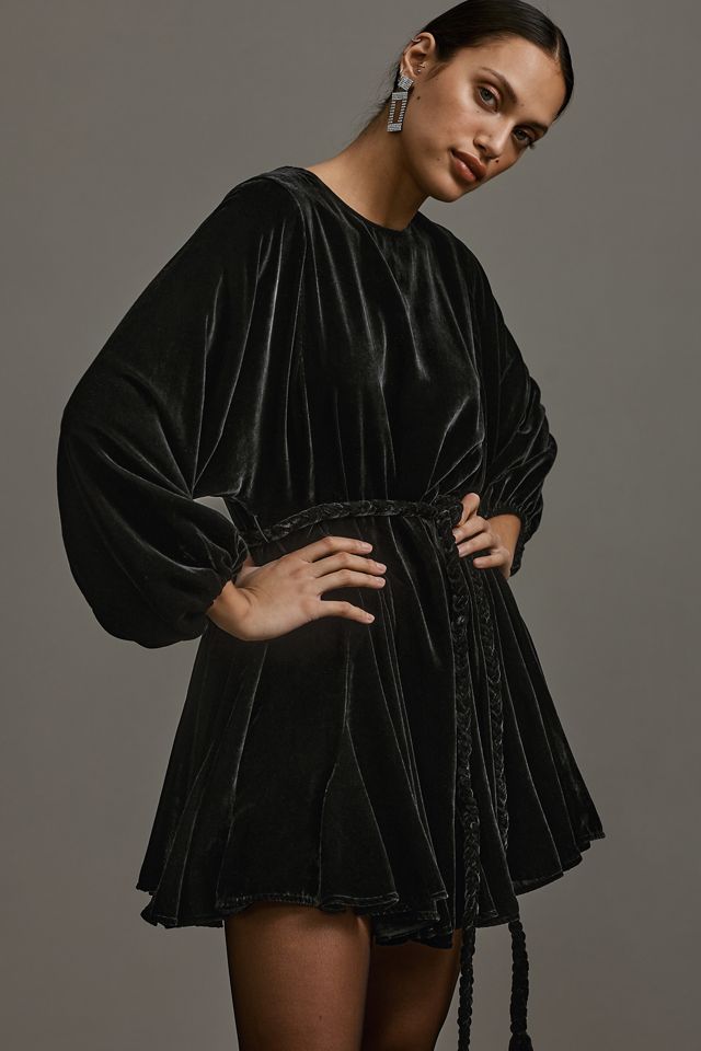 RHODE Ella Long-Sleeve Velvet Mini Dress #2