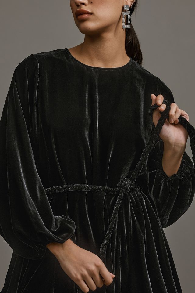 RHODE Ella Long-Sleeve Velvet Mini Dress #3