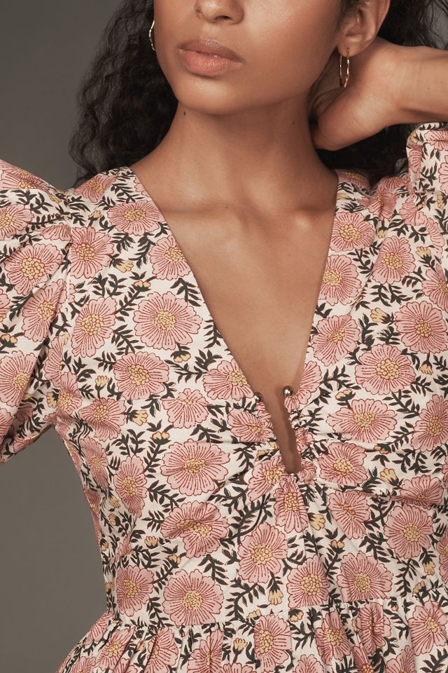 RHODE Alma Puffed-Sleeve Peplum Blouse #3