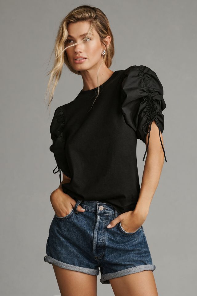 Frame Ruched Tie-Sleeve Top | Anthropologie